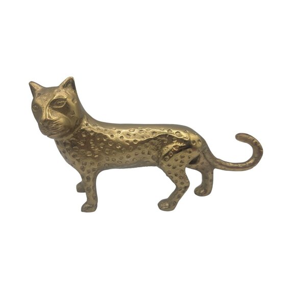 Leopard Cheetah Jaguar Cat Brass Gold tone Figurine Statue Metal Vintage - Picture 8 of 11